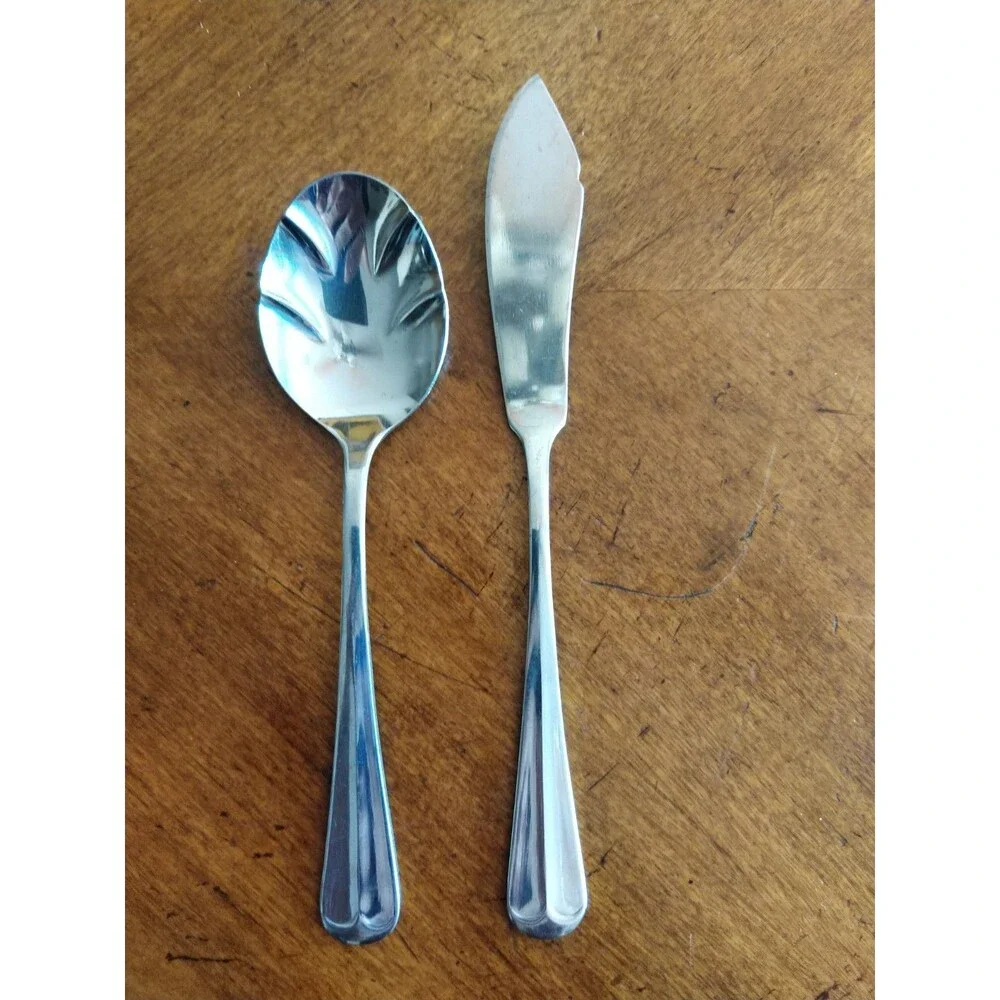 Lot 2 Gran Royale Butter Spreader & Jelly Sugar Shell Spoon Server Korea Vintage